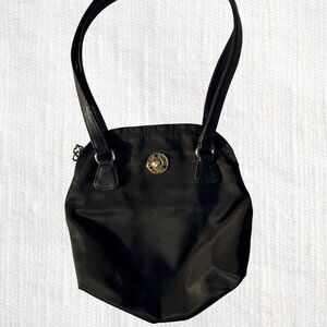 Sonia Rykiel Black Shoulder Bag with Gold Logo Medallion